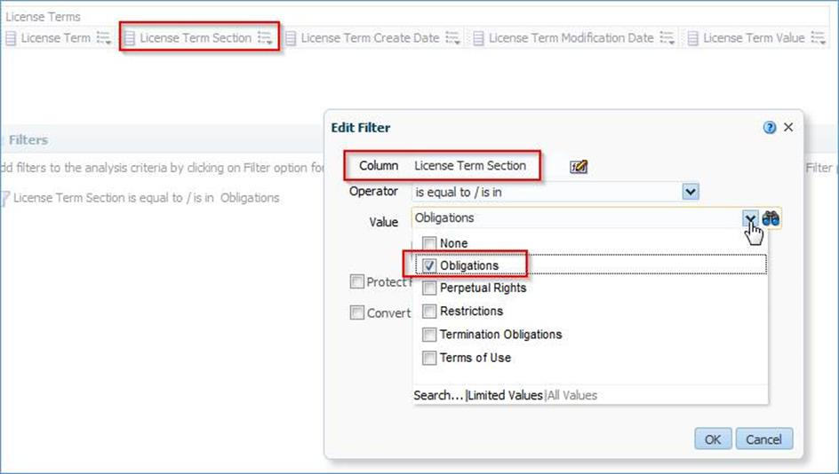 Filter License Term Section by Obligation